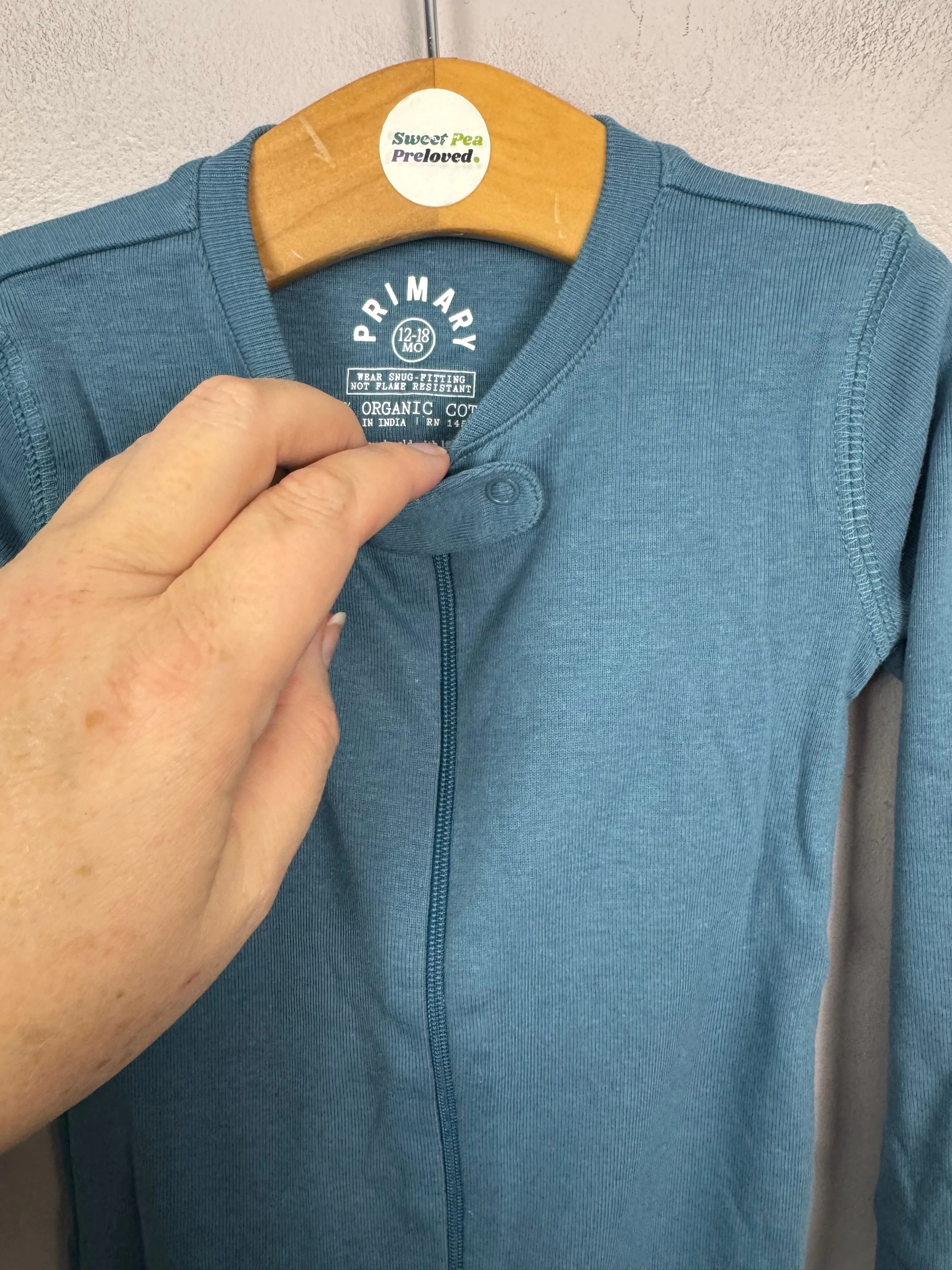 Primary Organic Sleepsuit - Plain dye, Slate Blue (New) newborn, 9-12, 12-18, 18-24m