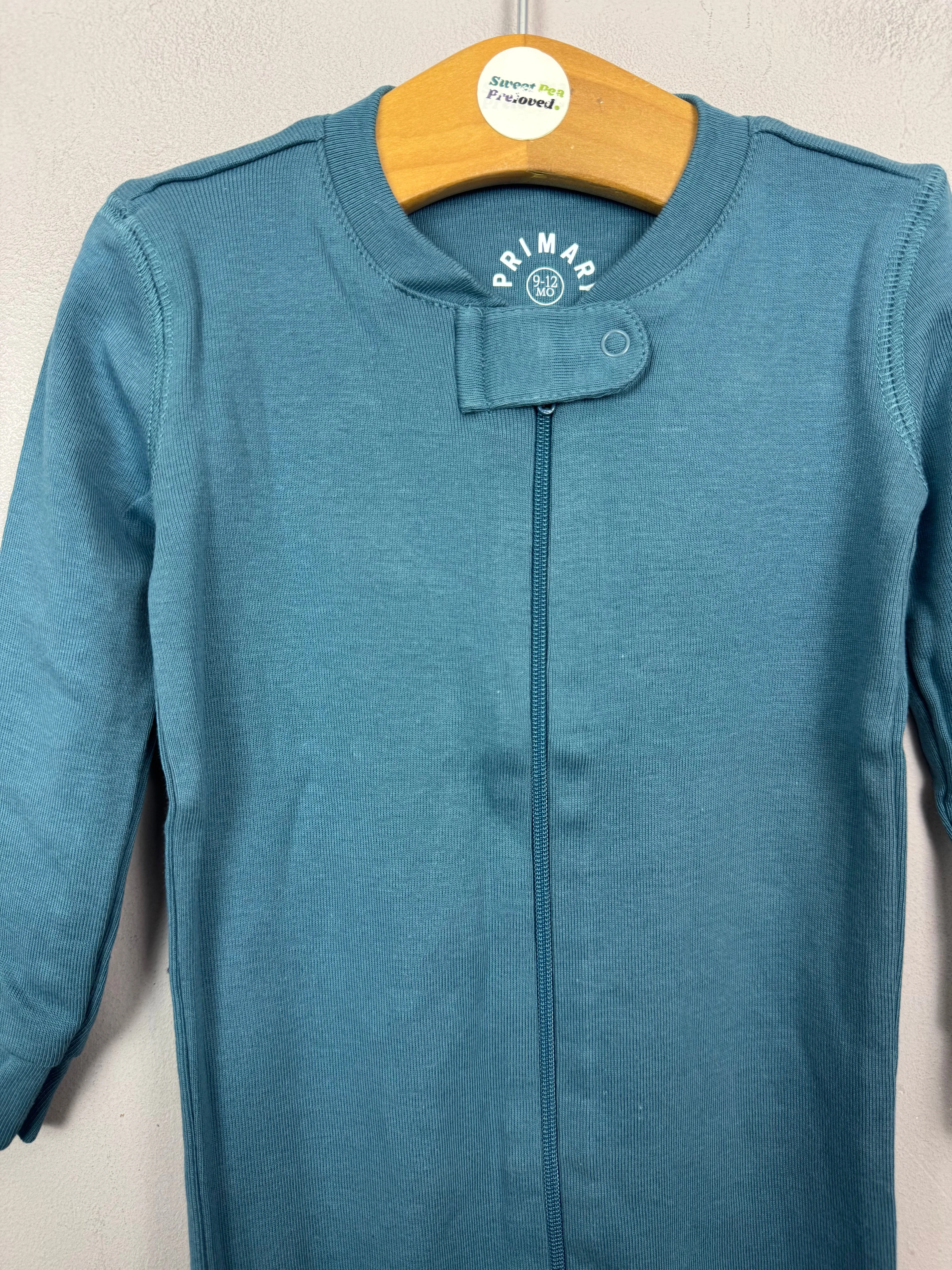 Primary Organic Sleepsuit - Plain dye, Slate Blue (New) newborn, 9-12, 12-18, 18-24m