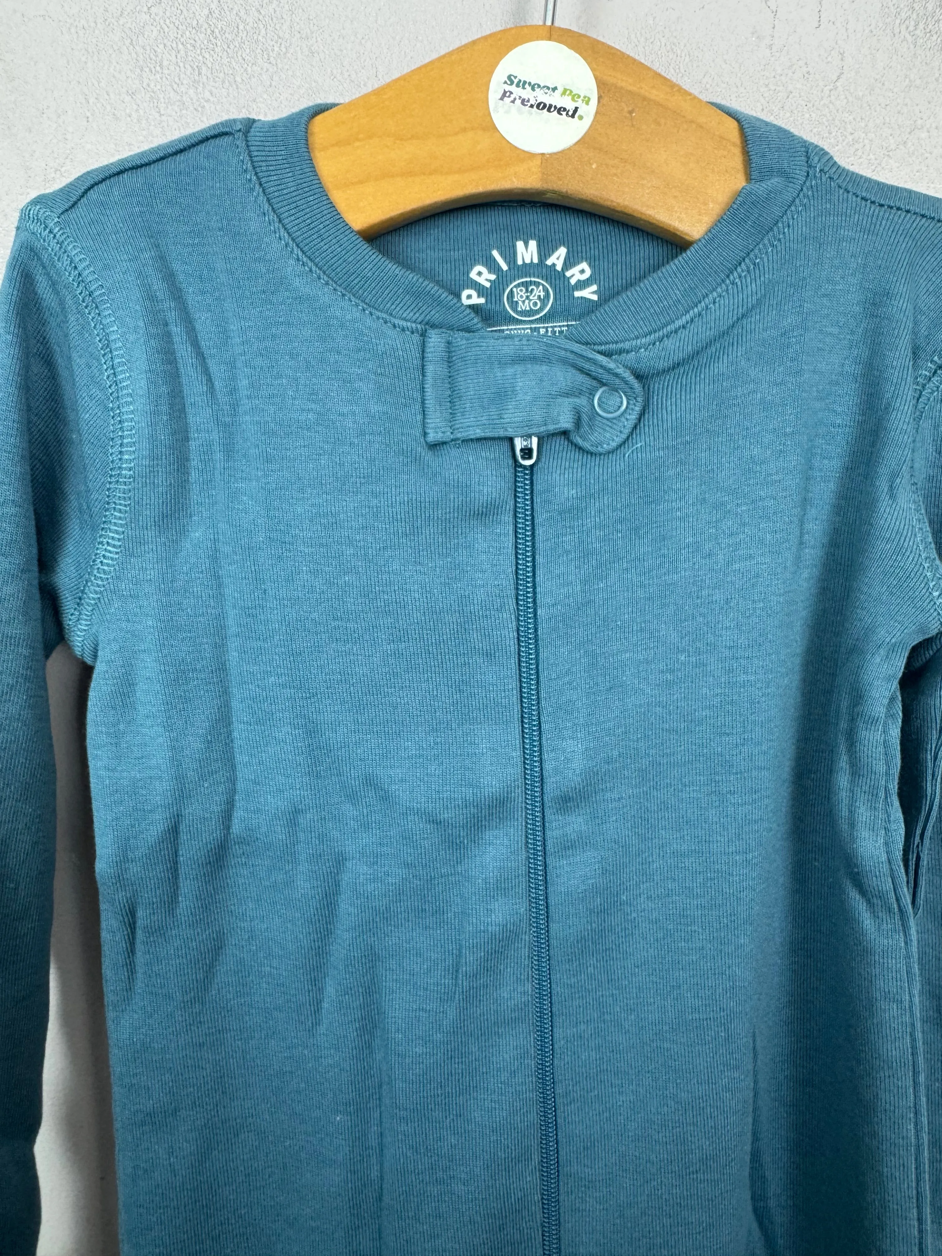 Primary Organic Sleepsuit - Plain dye, Slate Blue (New) newborn, 9-12, 12-18, 18-24m