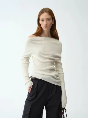 Pure Moonlight Tencel Wool Off-Shoulder Knit Top