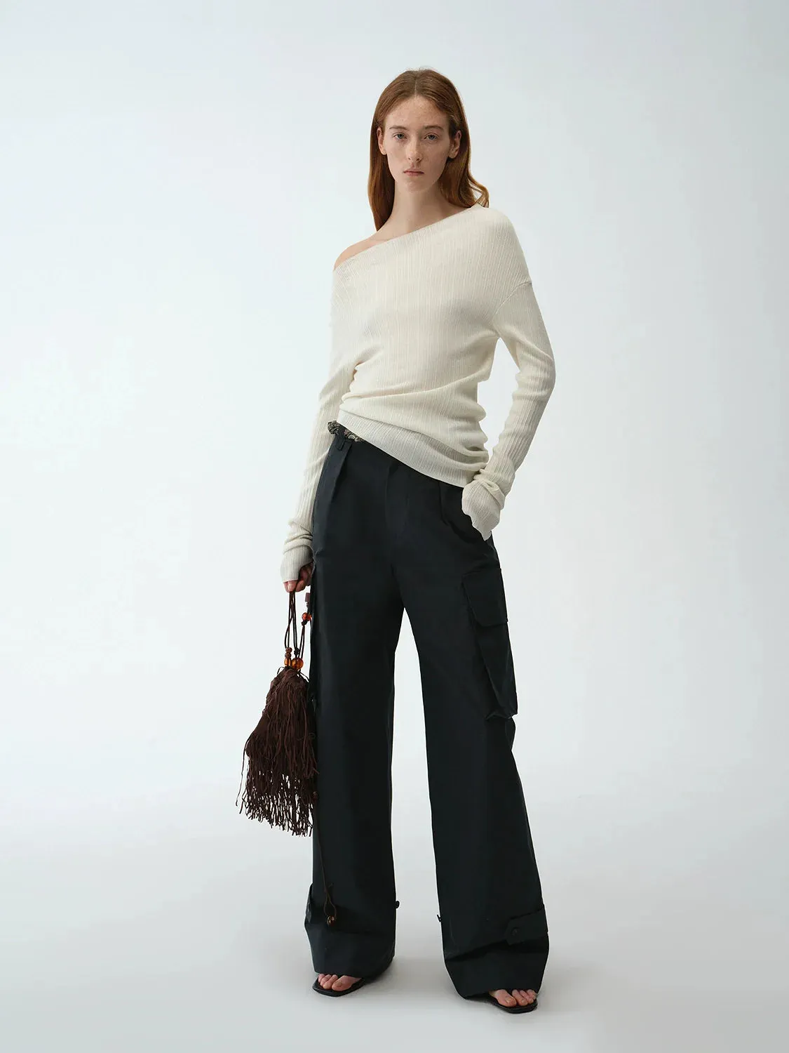 Pure Moonlight Tencel Wool Off-Shoulder Knit Top