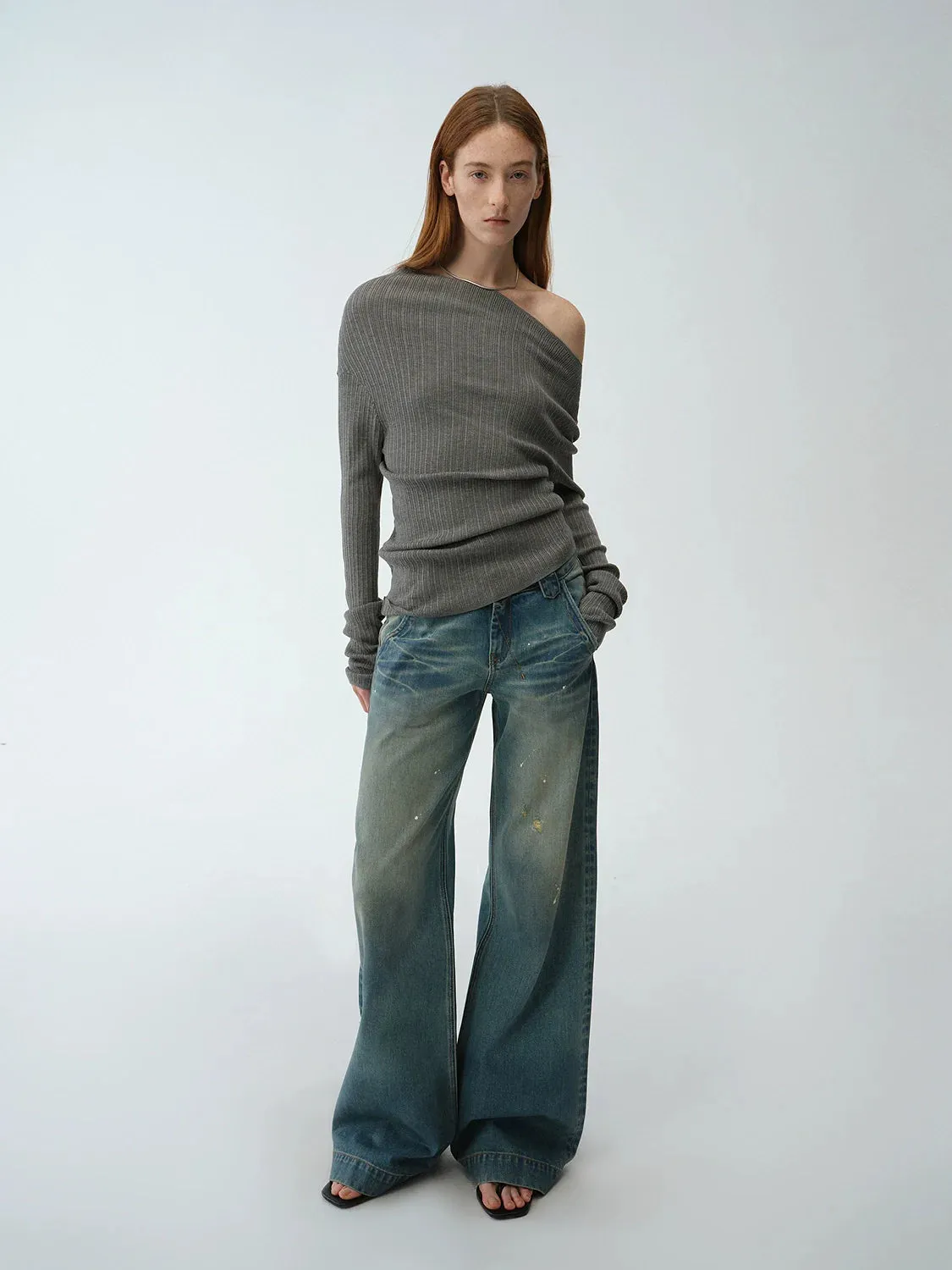 Pure Moonlight Tencel Wool Off-Shoulder Knit Top
