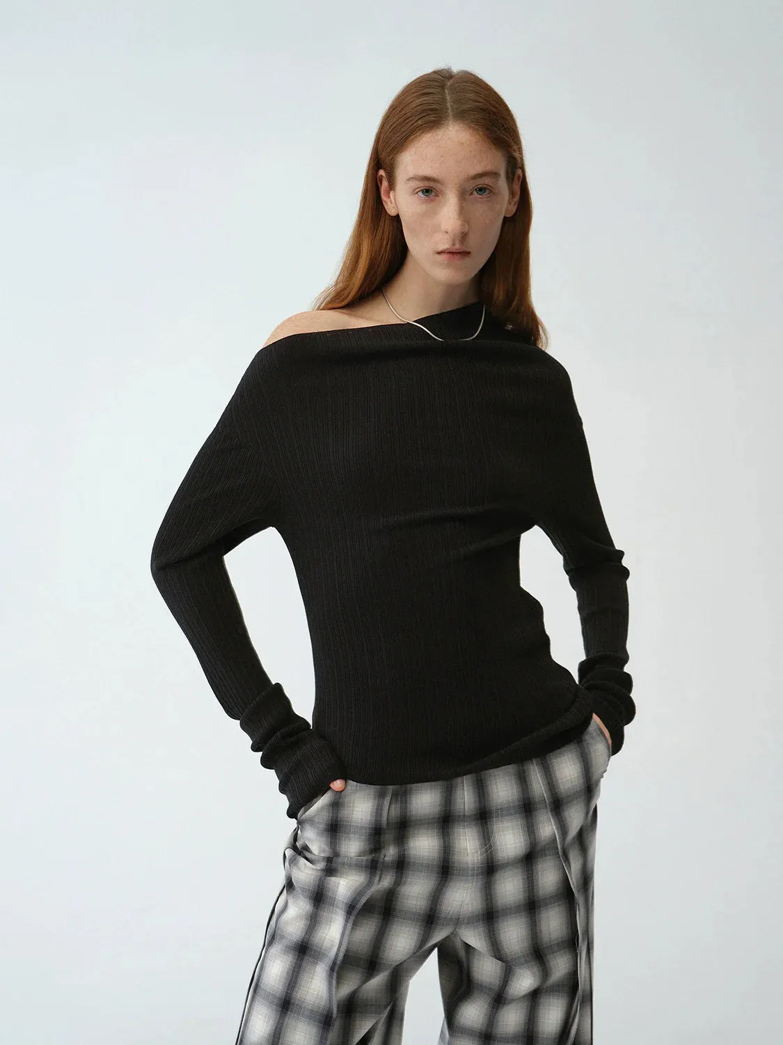 Pure Moonlight Tencel Wool Off-Shoulder Knit Top