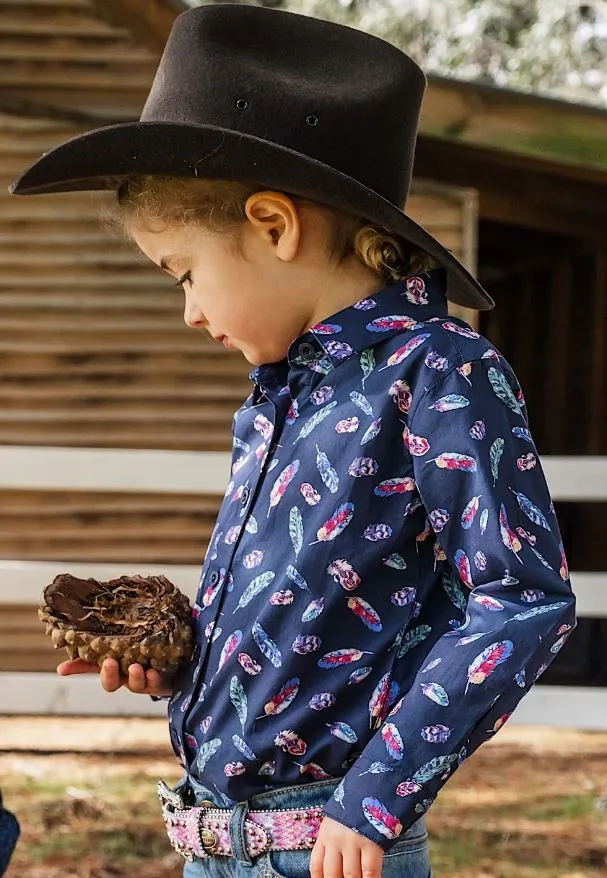 Pure Western Girls Harlene Print Long Sleeve Shirt - Navy/Multi