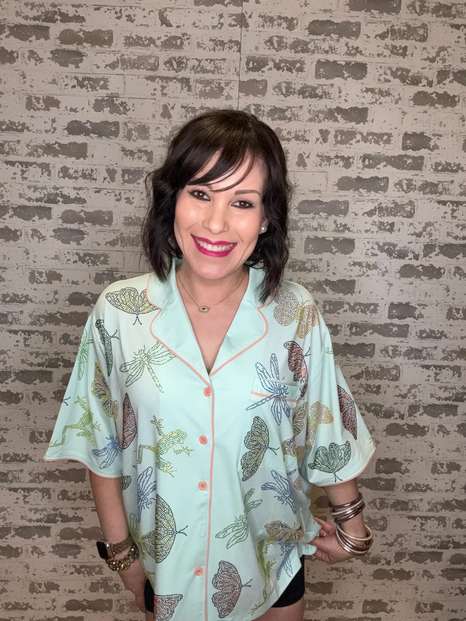 Queen of Sparkles - Light Blue Butterfly, Firefly & Frog PJ Top
