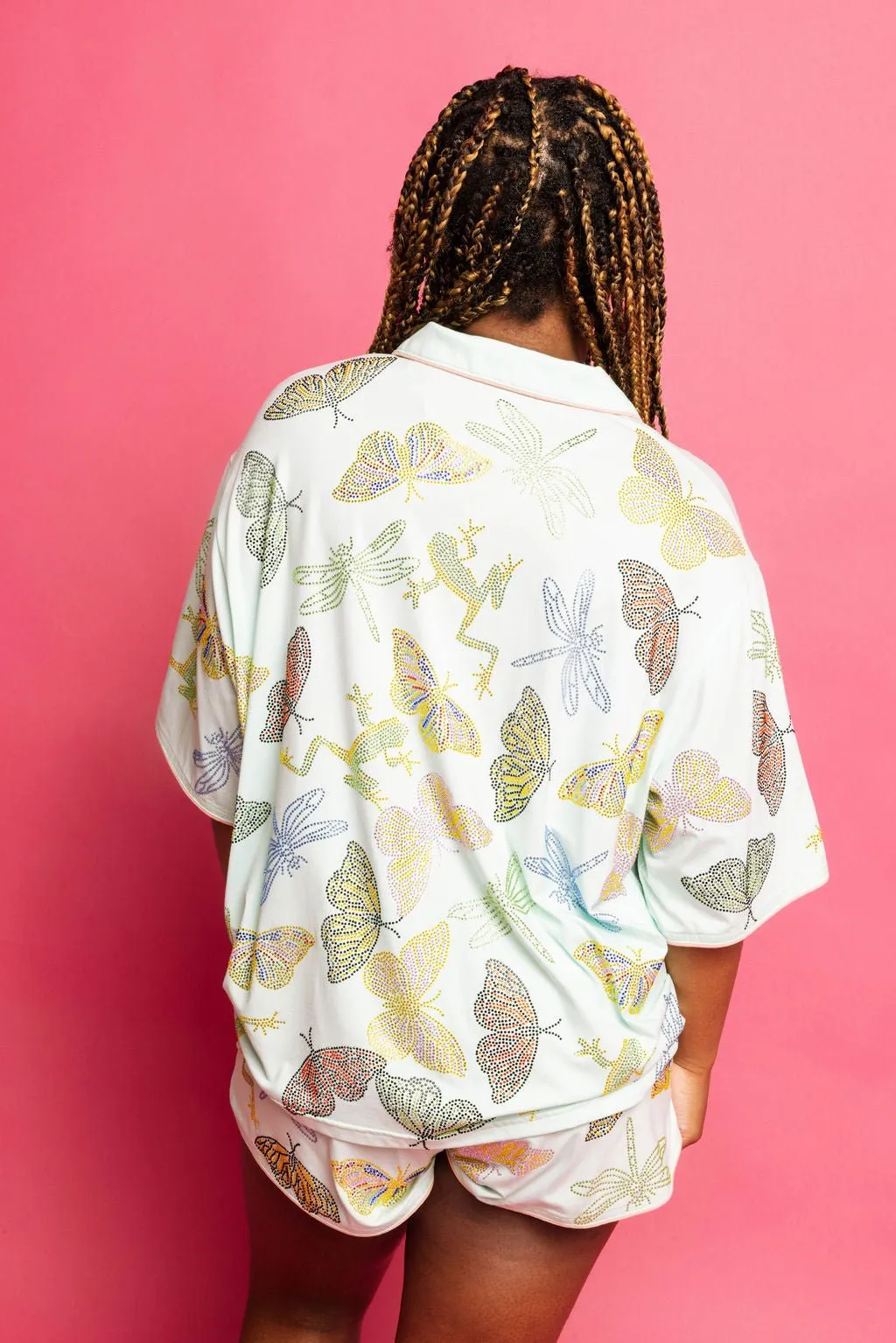 Queen of Sparkles - Light Blue Butterfly, Firefly & Frog PJ Top