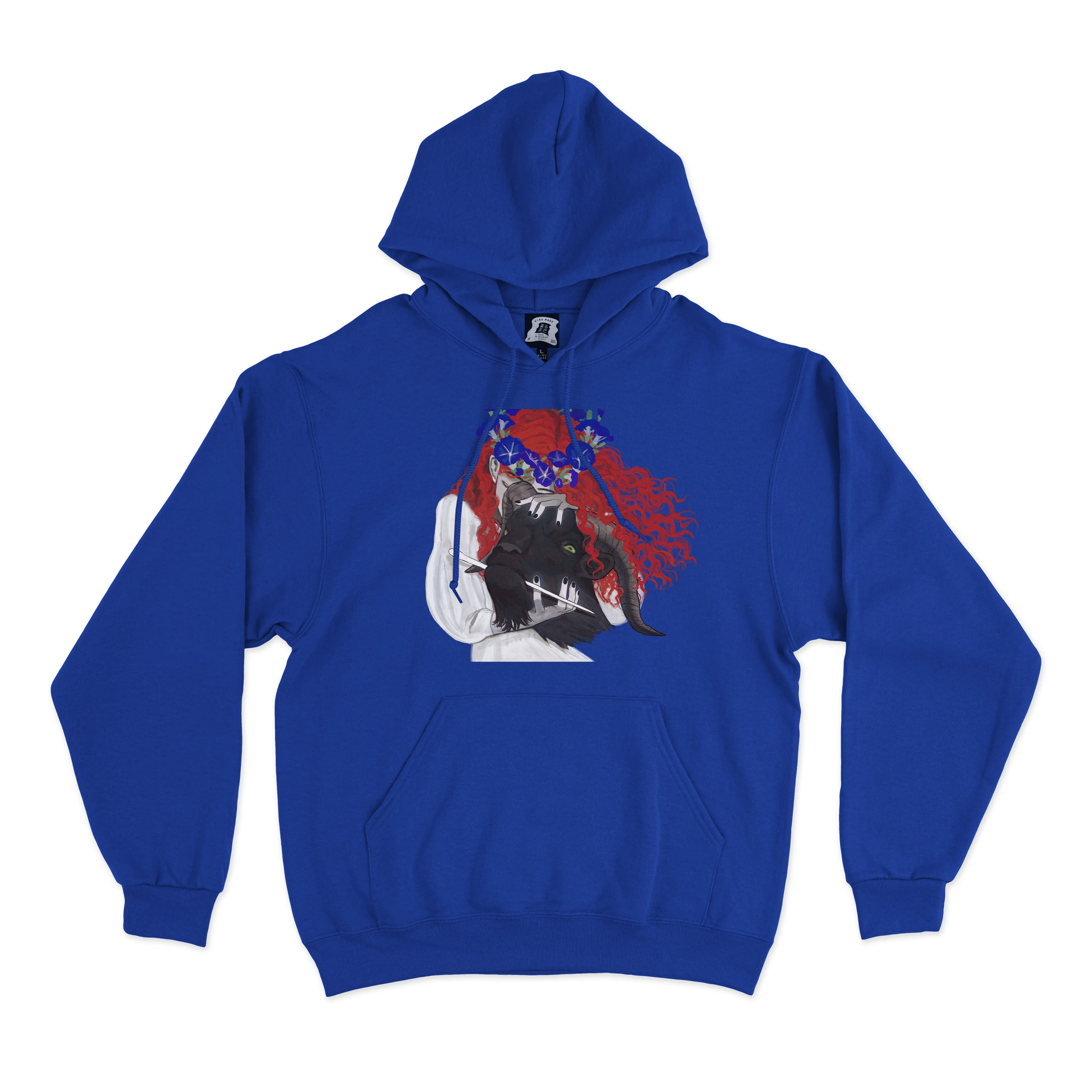 "Charm" Fleece Hoodie Beige/Cobalt Blue