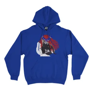 "Charm" Fleece Hoodie Beige/Cobalt Blue