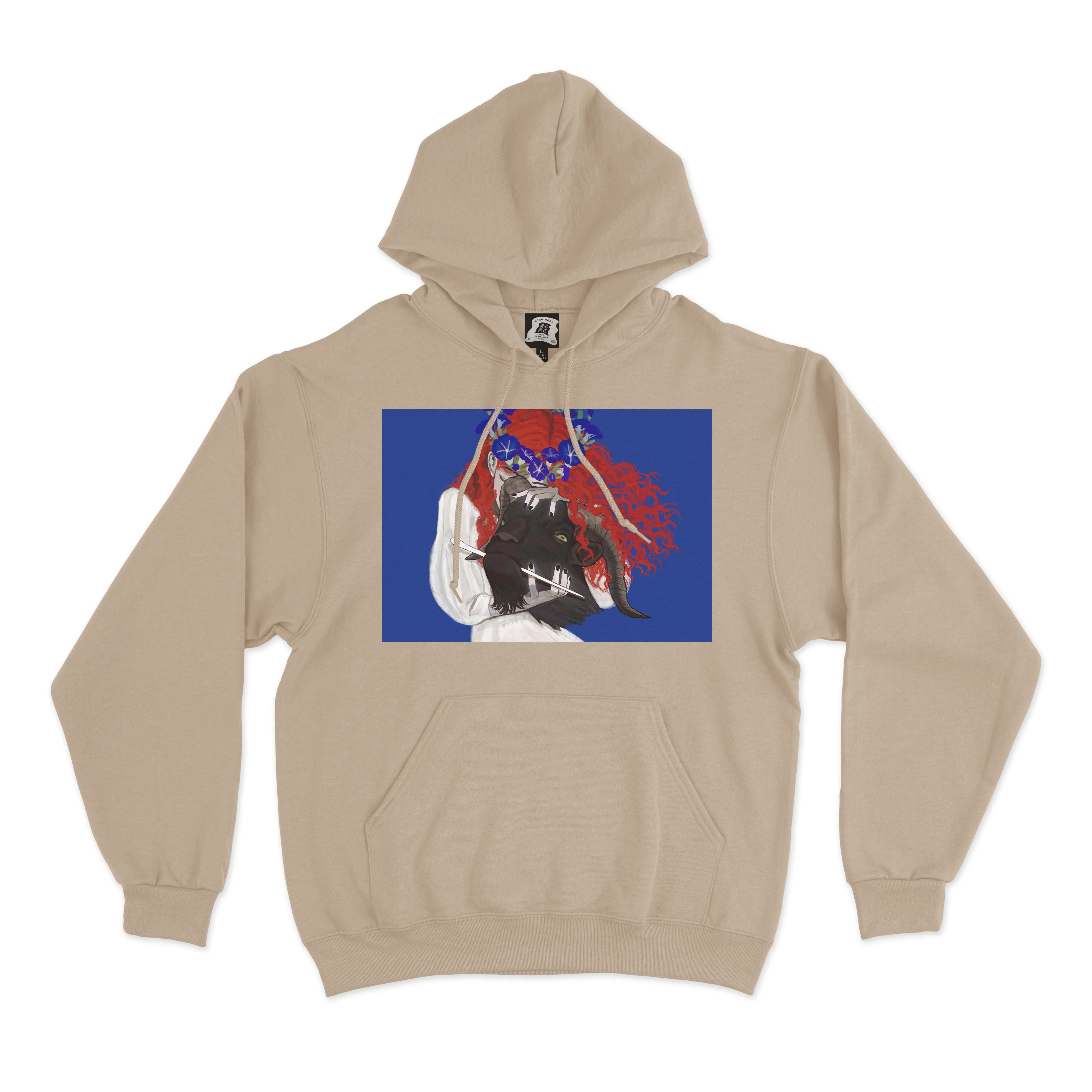 "Charm" Fleece Hoodie Beige/Cobalt Blue