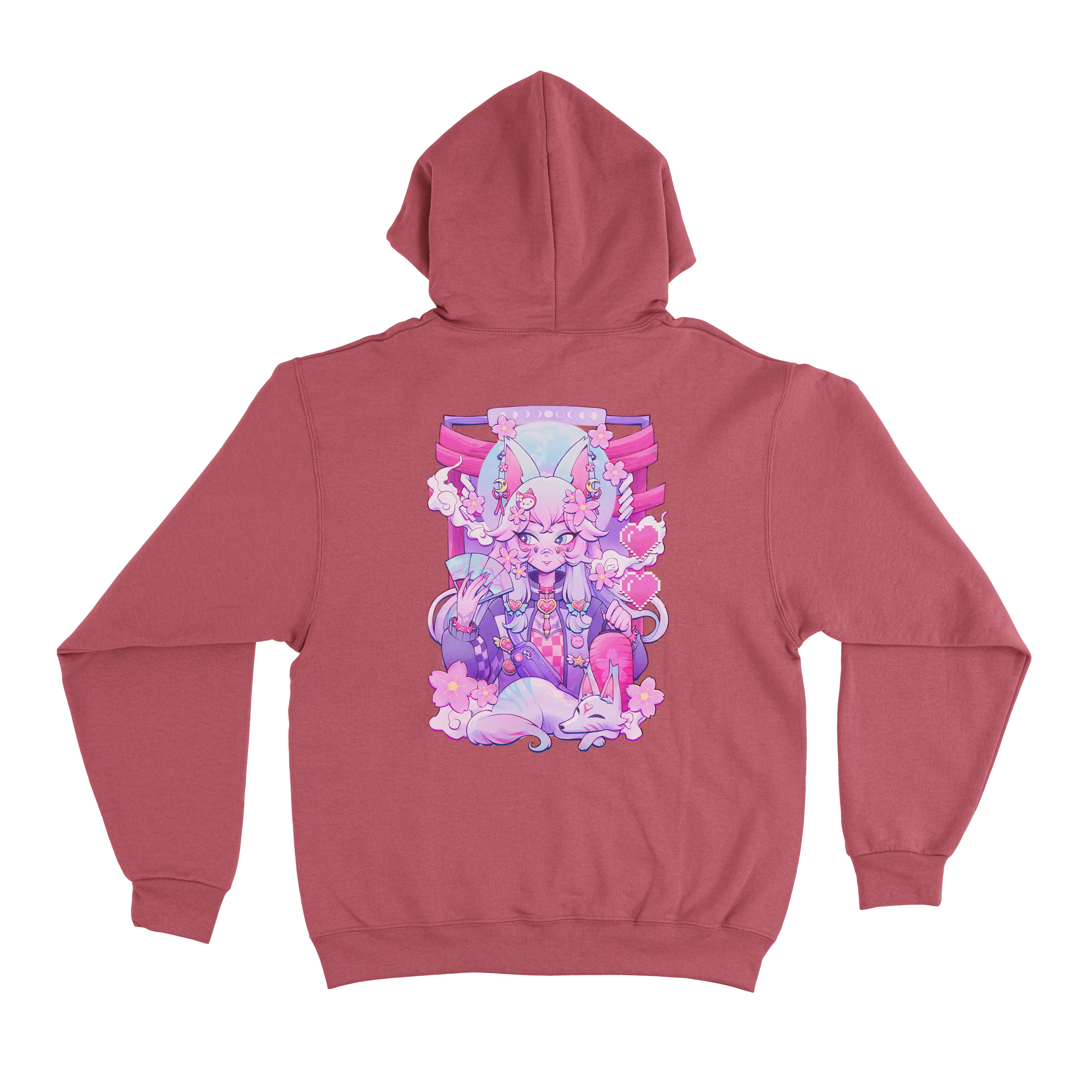 "Harajuku Kitsune" Basic Hoodie Cobalt Blue/Pink