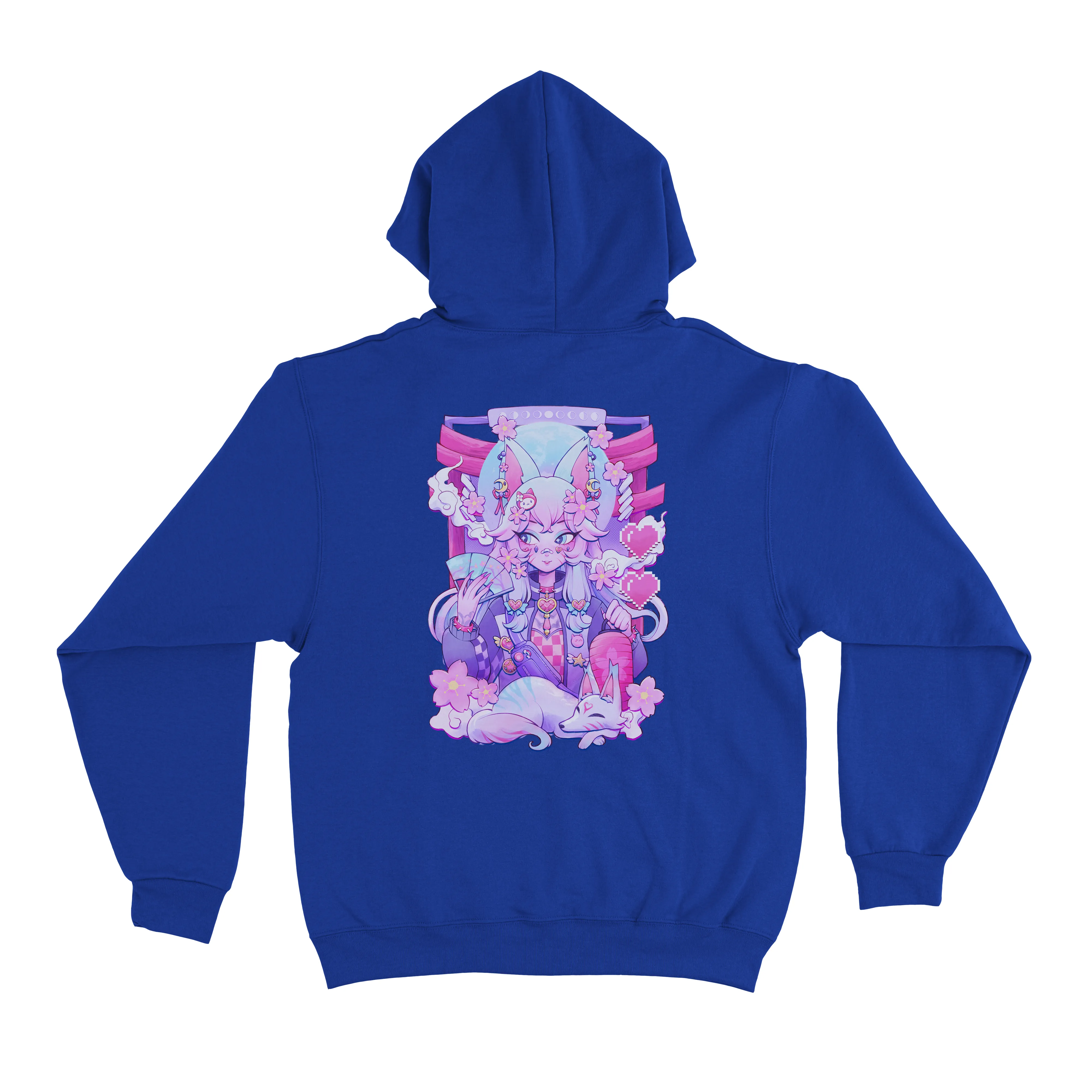 "Harajuku Kitsune" Basic Hoodie Cobalt Blue/Pink