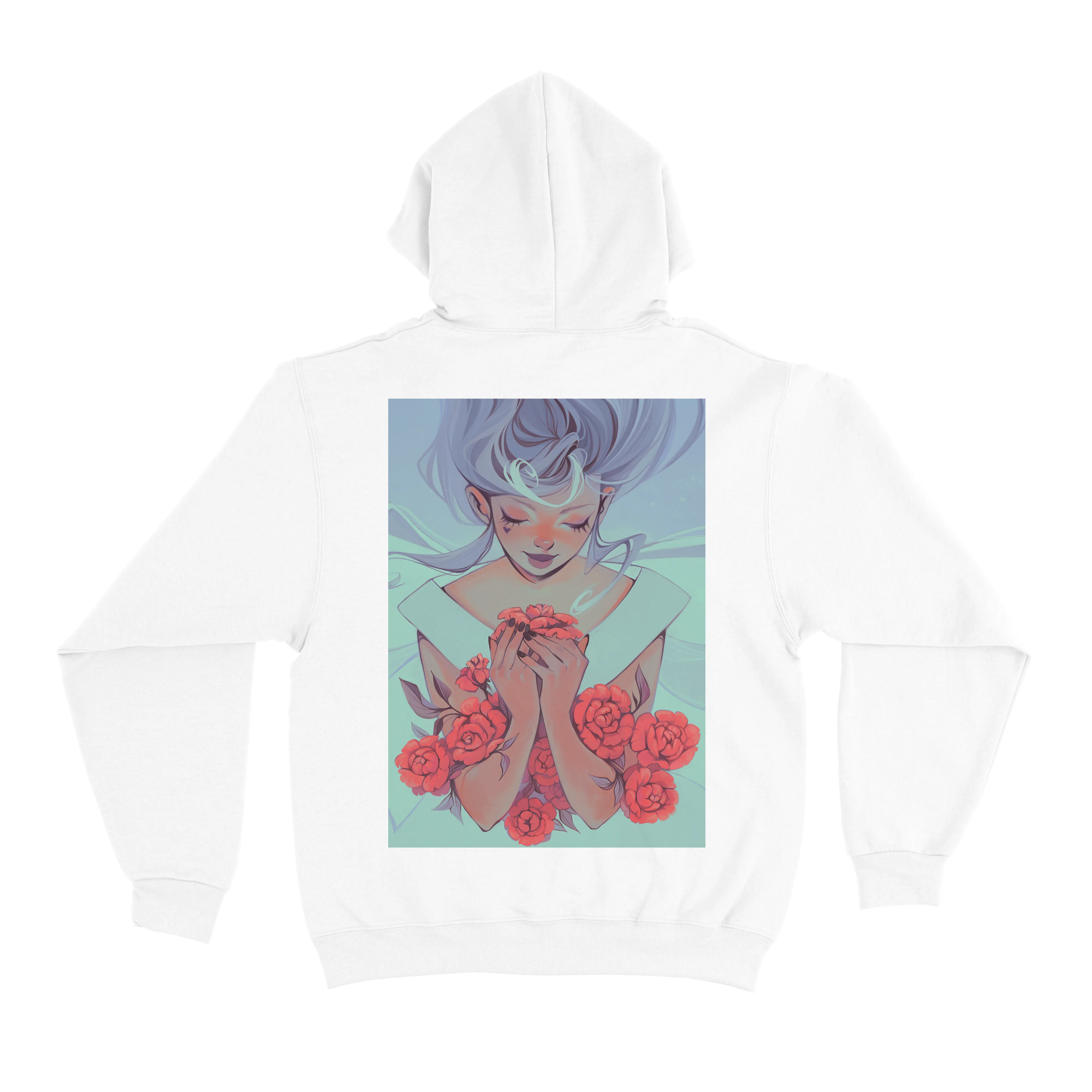 "Red Roses" Basic Hoodie White