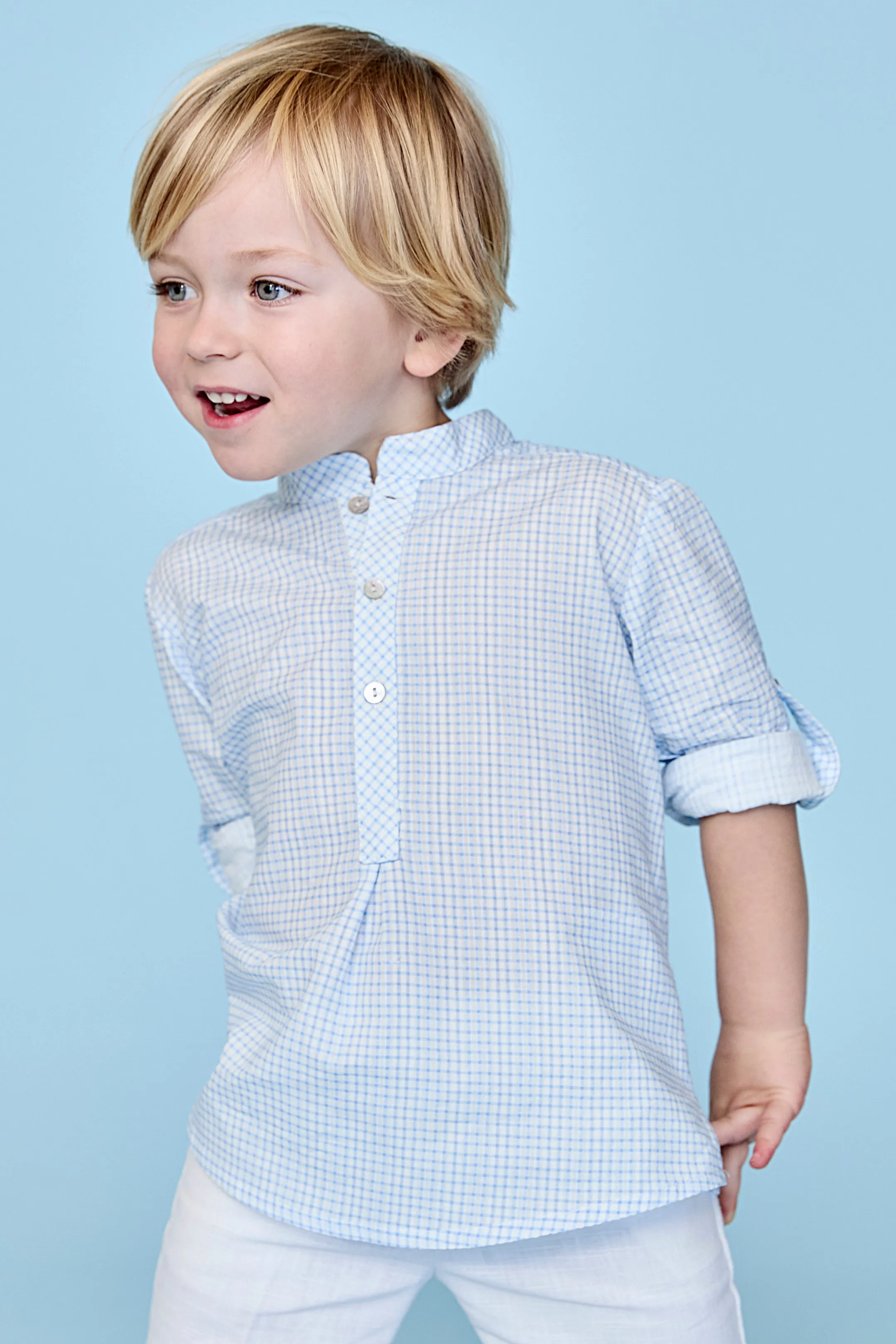 "Tristan" Dusky Blue Check Shirt & Shorts