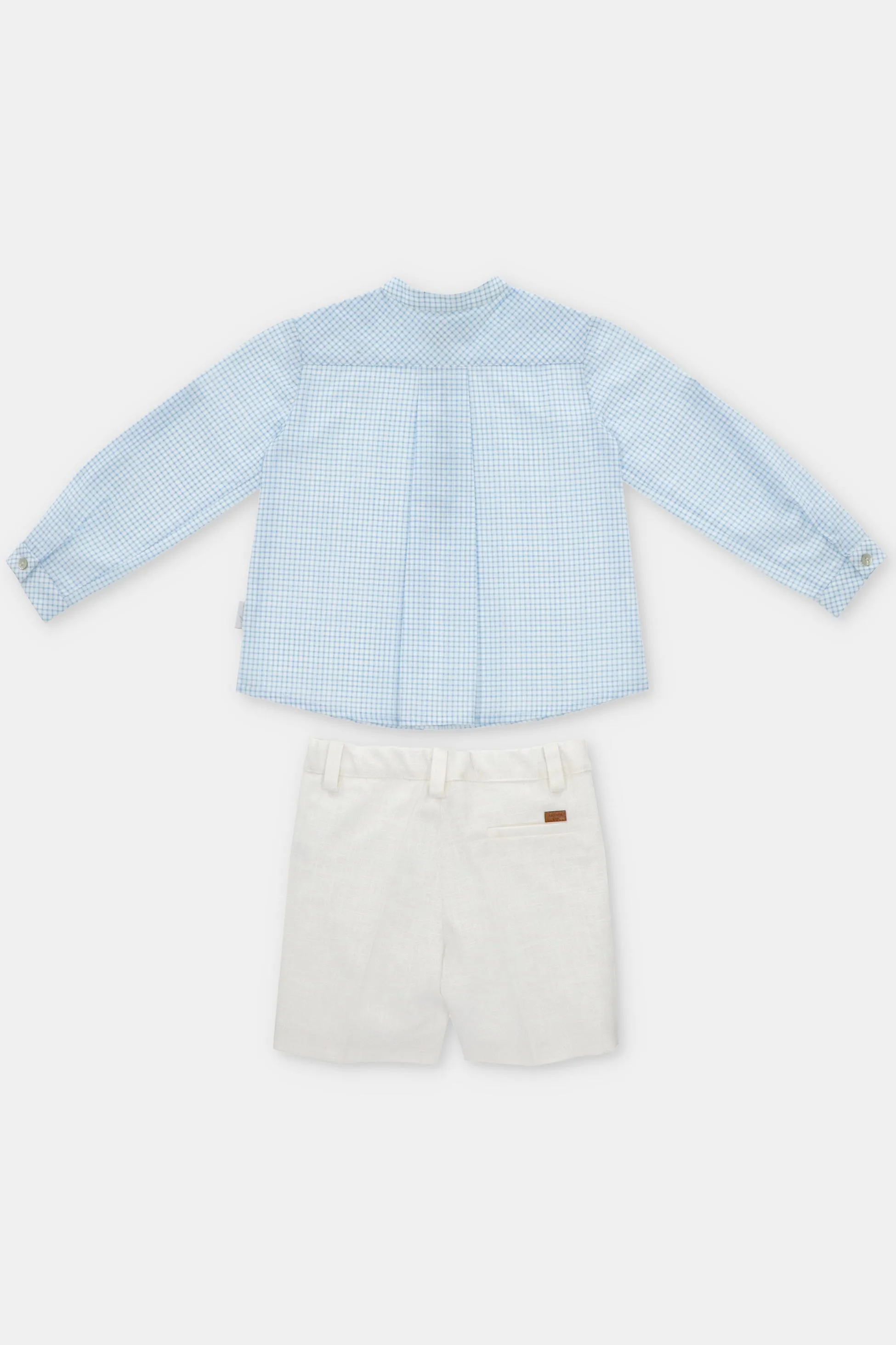 "Tristan" Dusky Blue Check Shirt & Shorts