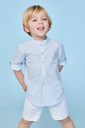"Tristan" Dusky Blue Check Shirt & Shorts