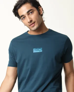 Rare Rabbit Nex Petrol Crew Neck Foil HD Print Half Sleeves Slim Fit T-Shirt