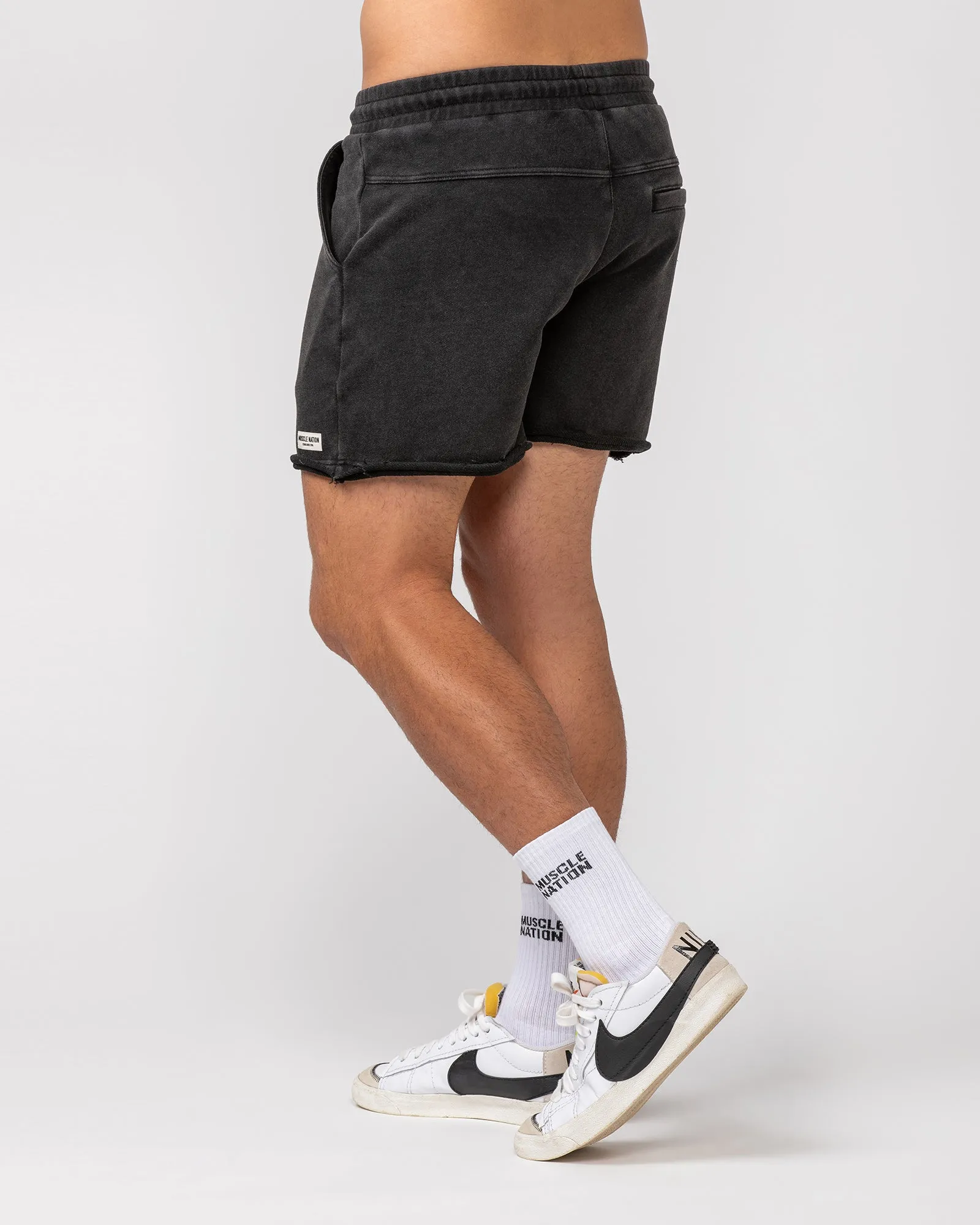 Raw Hem 5" Shorts - Washed Black