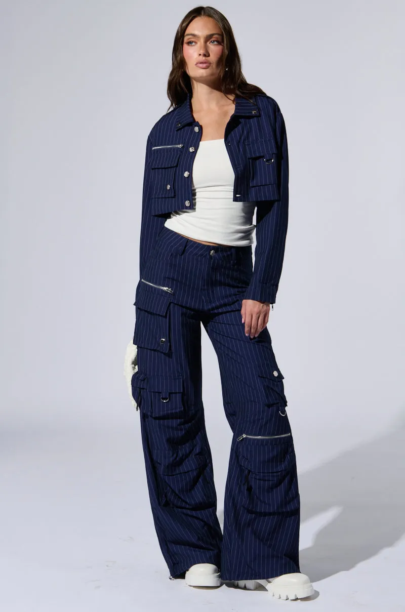 RAYE PINSTRIPE CARGO BLAZER