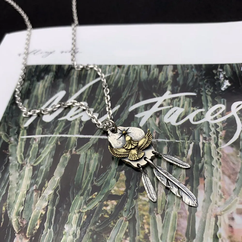 Real Solid 925 Sterling Silver Necklace Pendant Feather Tassel Animals Eagle Punk Hip Hop Jewelry 22"-30"