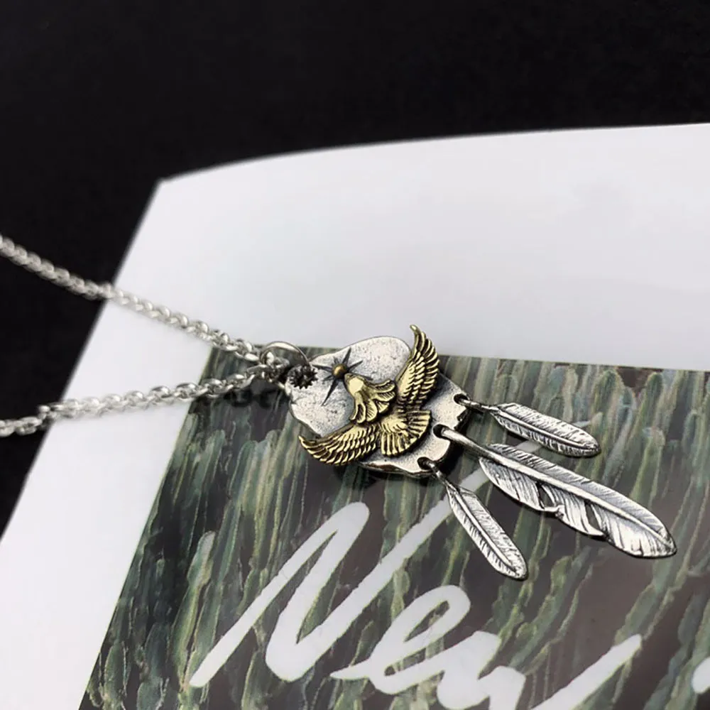 Real Solid 925 Sterling Silver Necklace Pendant Feather Tassel Animals Eagle Punk Hip Hop Jewelry 22"-30"