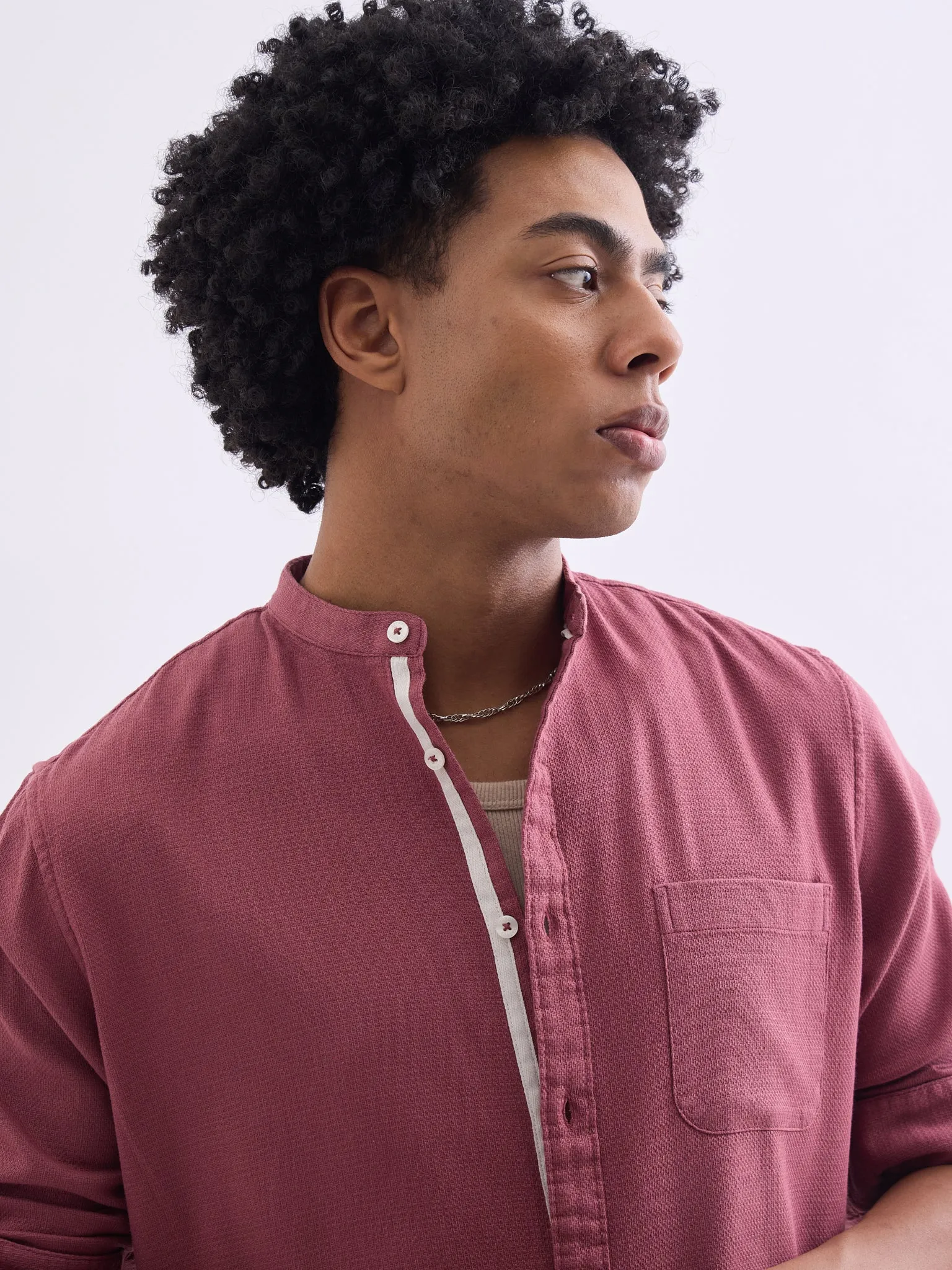 Red Chinese Collar Slim Fit Shirt