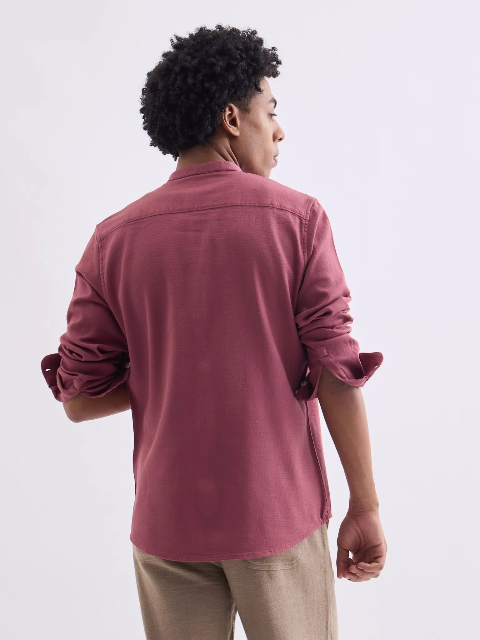 Red Chinese Collar Slim Fit Shirt