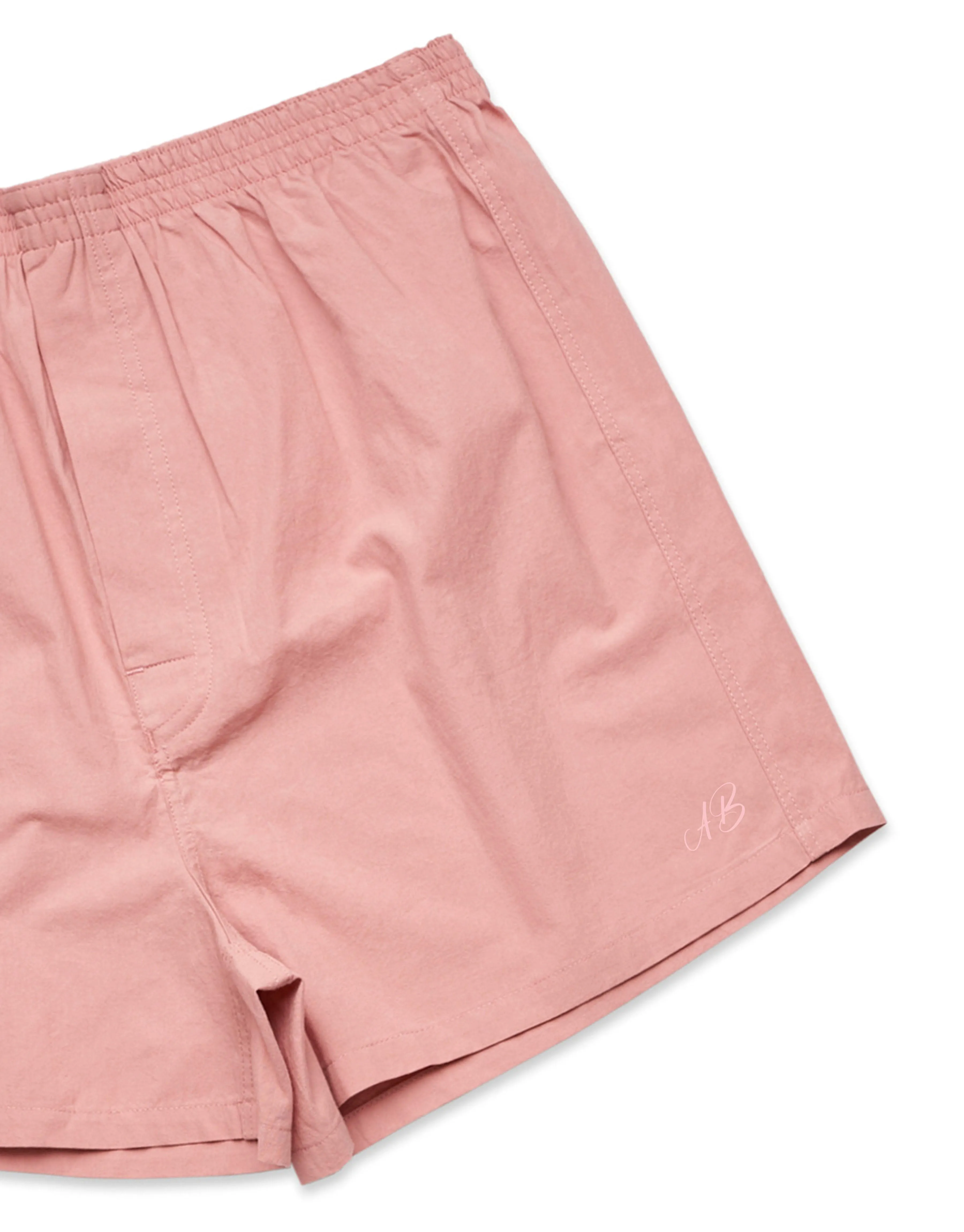 Relaxed Fit Woven Cotton Boxer Shorts - Rose