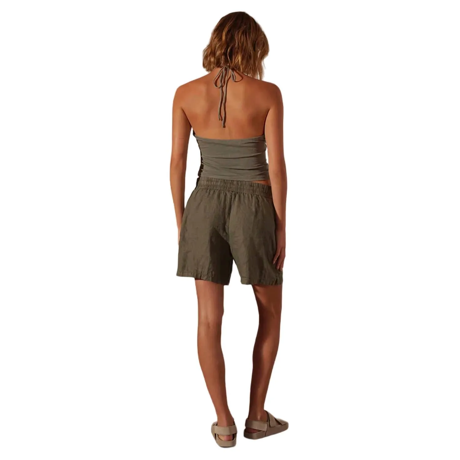 Relaxed Linen Short In Palm Pigment