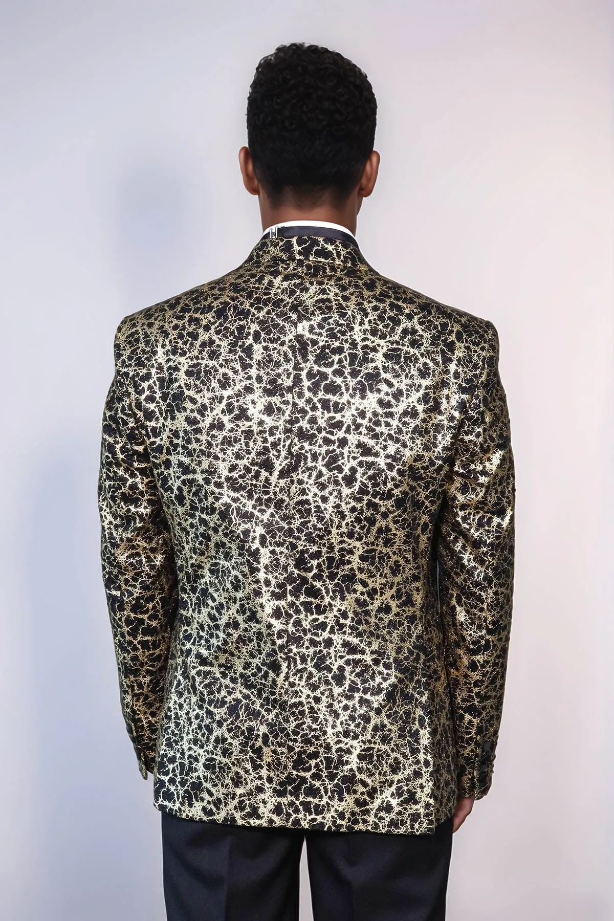 Root Pattern Peak Lapel Black Men Prom Blazer - Wessi