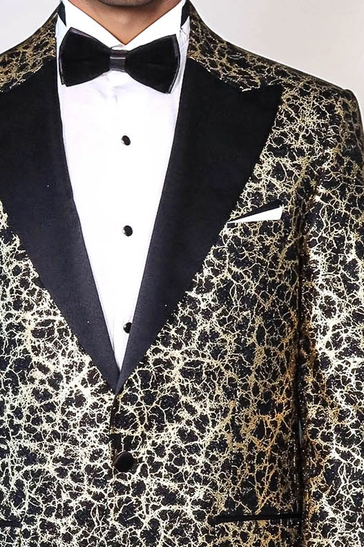 Root Pattern Peak Lapel Black Men Prom Blazer - Wessi