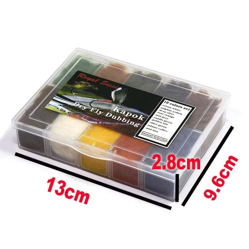 Royal Sissi 10colors boxed Kapok dry fly dubbing dispenser ultra fine dry flies natural buoyant short fibers fly tying materials