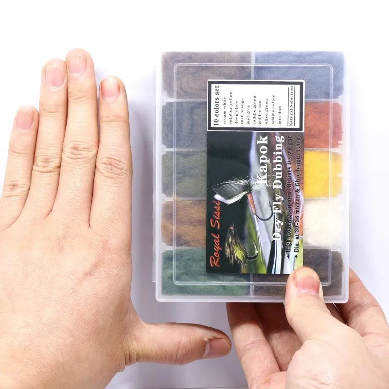 Royal Sissi 10colors boxed Kapok dry fly dubbing dispenser ultra fine dry flies natural buoyant short fibers fly tying materials
