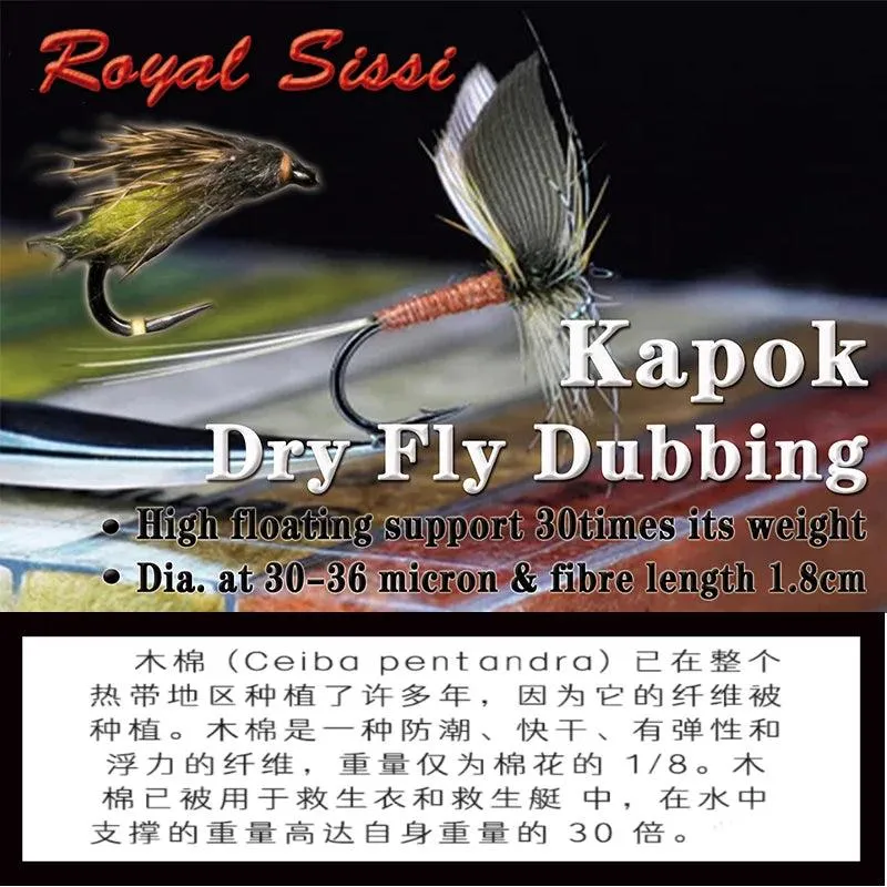 Royal Sissi 10colors boxed Kapok dry fly dubbing dispenser ultra fine dry flies natural buoyant short fibers fly tying materials