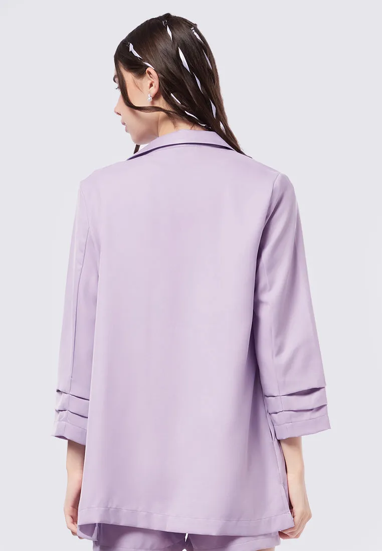 Ruched Sleeves Open Blazer