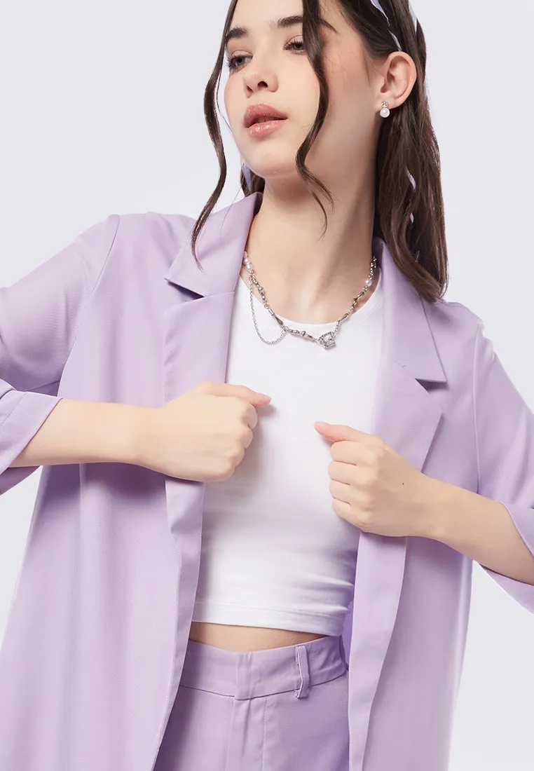 Ruched Sleeves Open Blazer