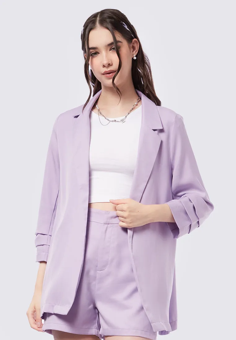 Ruched Sleeves Open Blazer