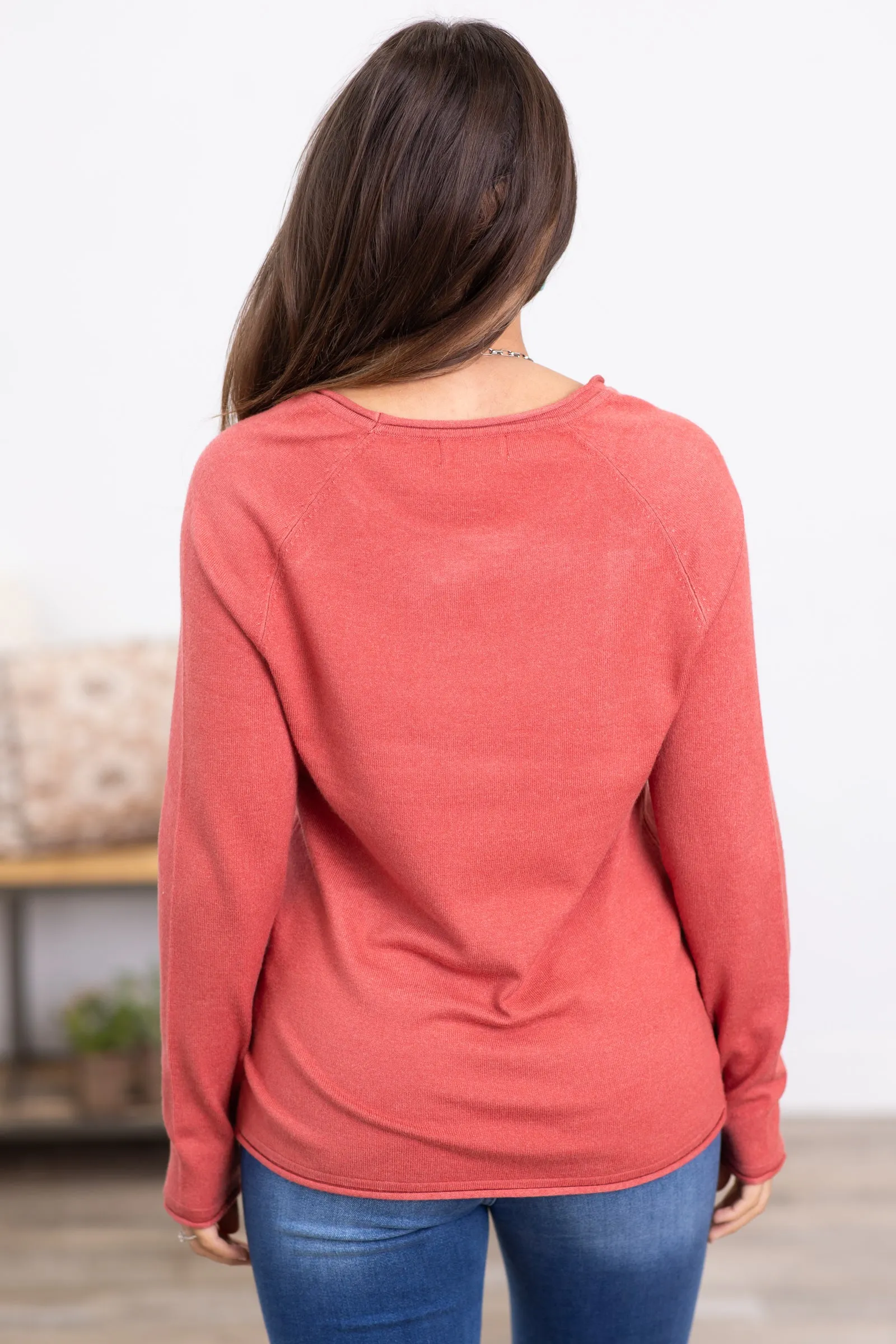 Rust Round Neck Basic Sweater