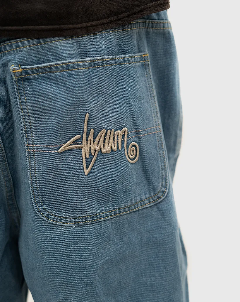 S-Double EMB Denim Shorts - Mid Blue