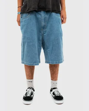 S-Double EMB Denim Shorts - Mid Blue