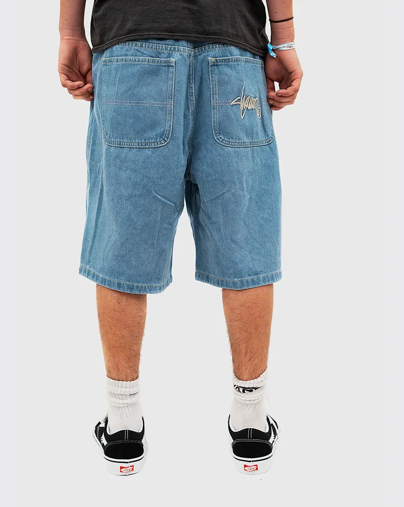 S-Double EMB Denim Shorts - Mid Blue