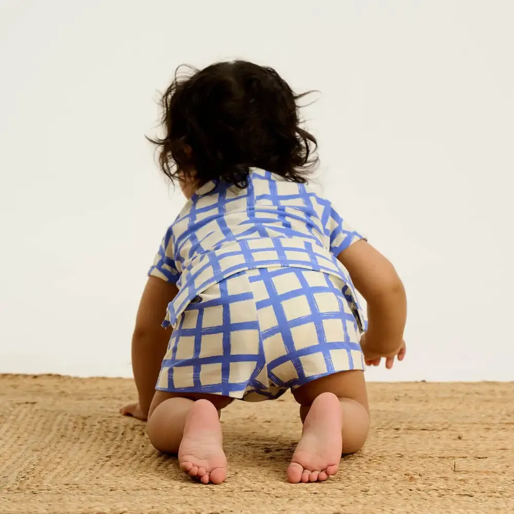 Santorini & Sailor Set - Blue Checker Baby & Kids T-Shirt & Short Set