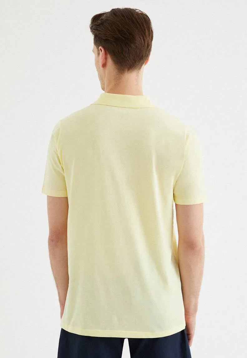 Sarı Polo Yaka Reagular Fit Pamuklu Erkek T-Shirt VITAL
