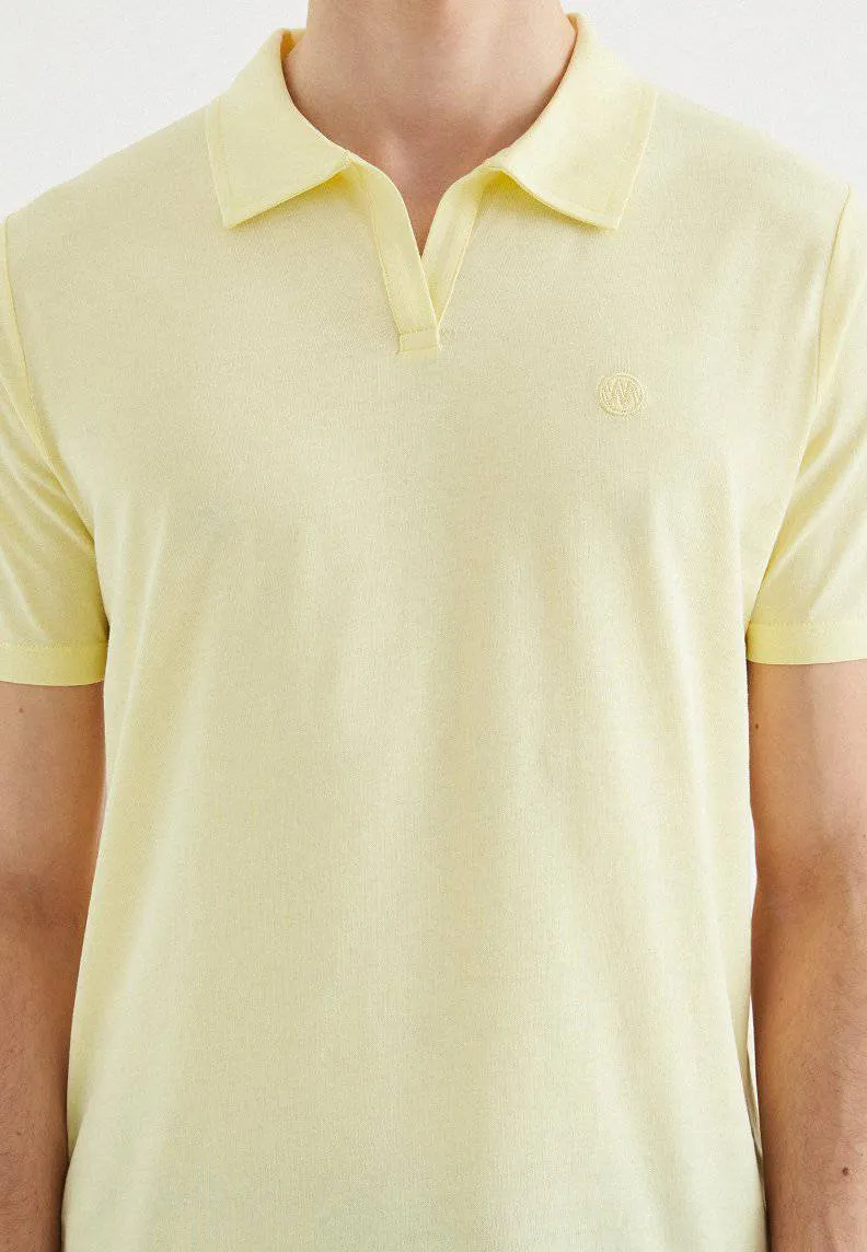 Sarı Polo Yaka Reagular Fit Pamuklu Erkek T-Shirt VITAL