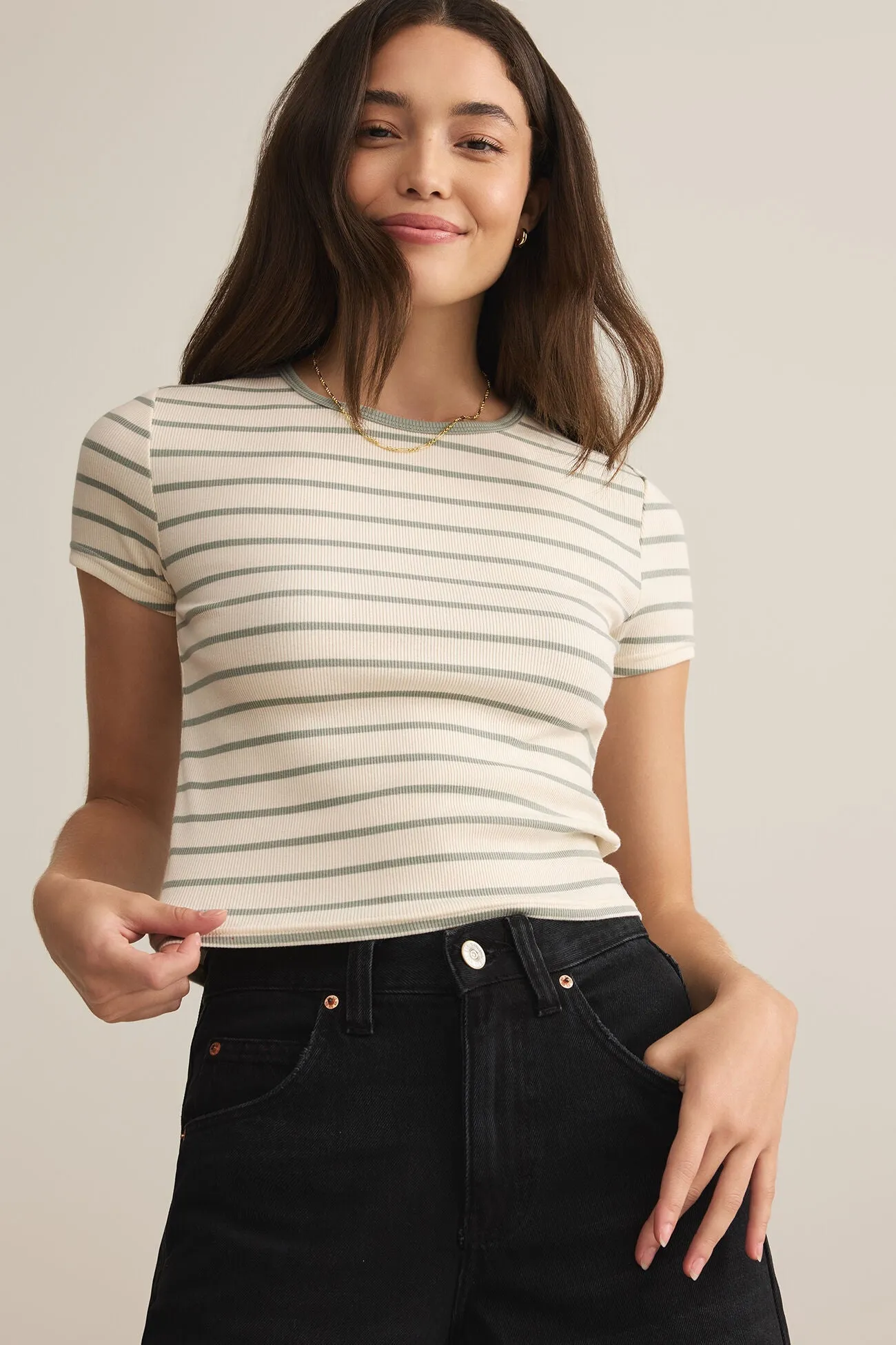 Saxton Striped Tee | Sage Green