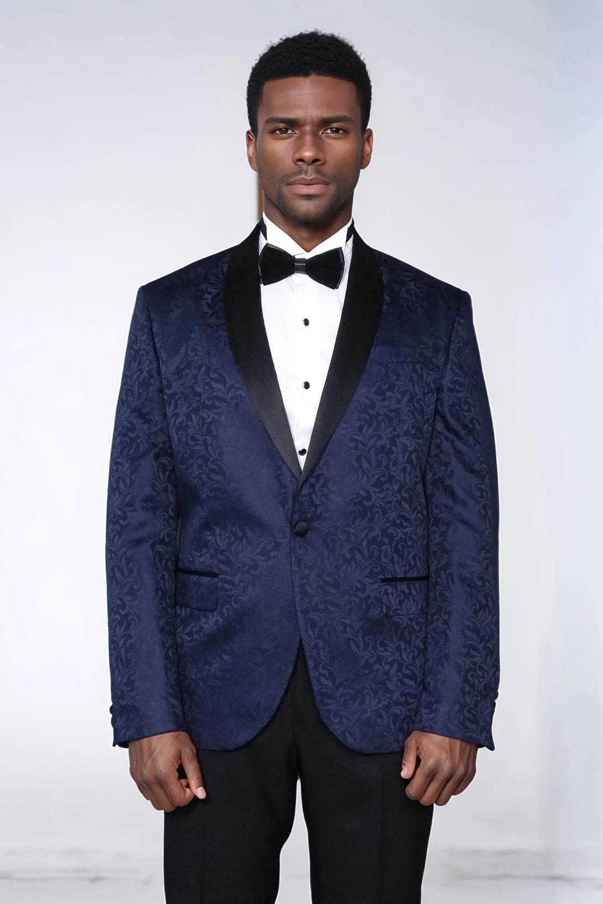 Shawl Lapel Floral Patterned Navy Blue Men Prom Blazer - Wessi