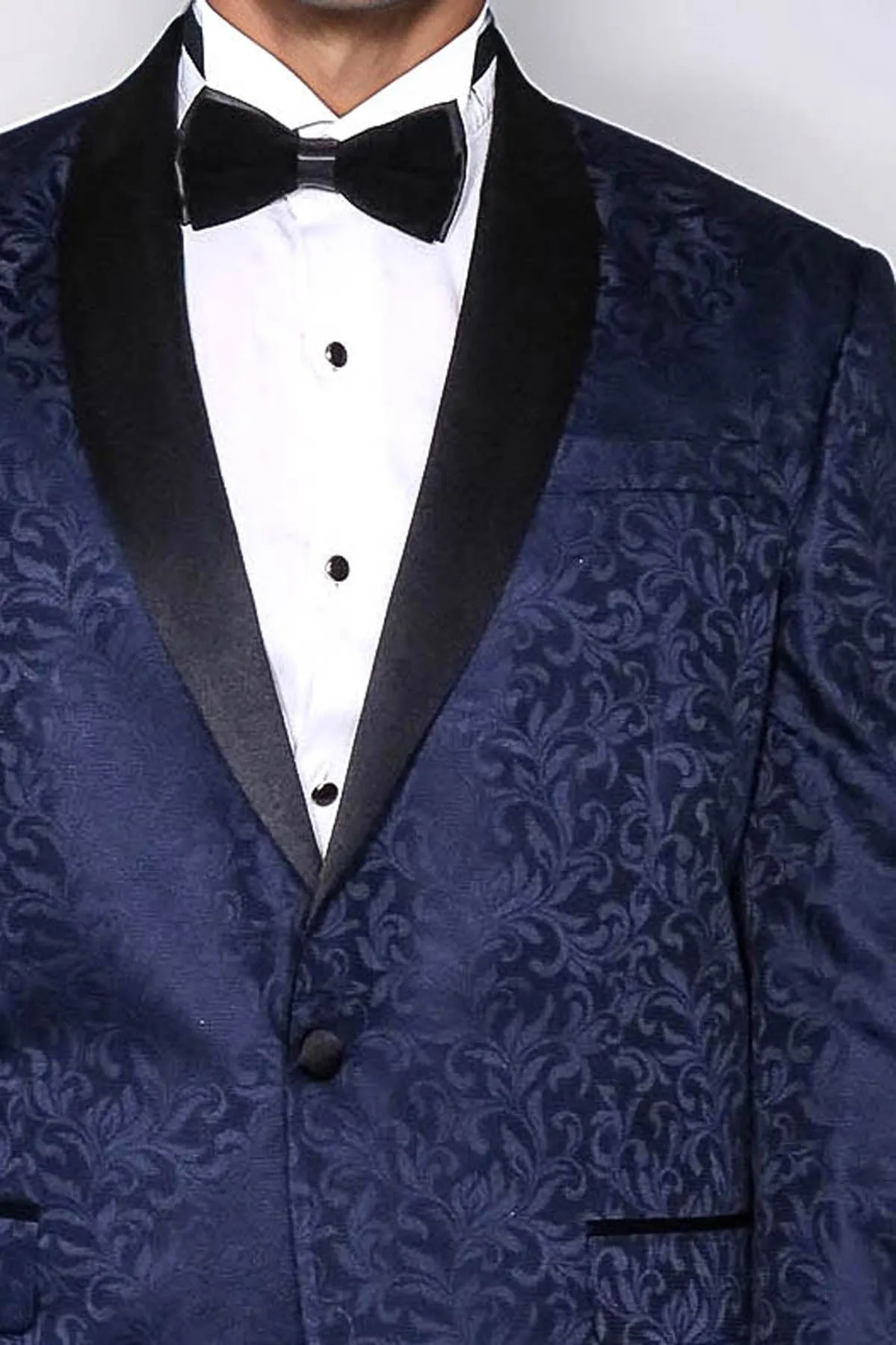 Shawl Lapel Floral Patterned Navy Blue Men Prom Blazer - Wessi