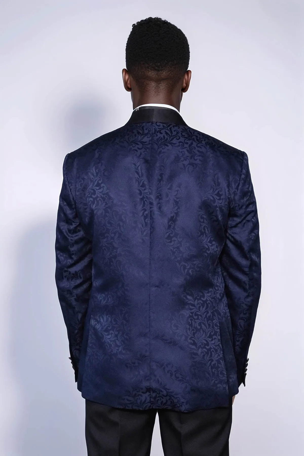 Shawl Lapel Floral Patterned Navy Blue Men Prom Blazer - Wessi