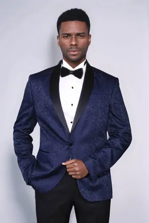 Shawl Lapel Floral Patterned Navy Blue Men Prom Blazer - Wessi