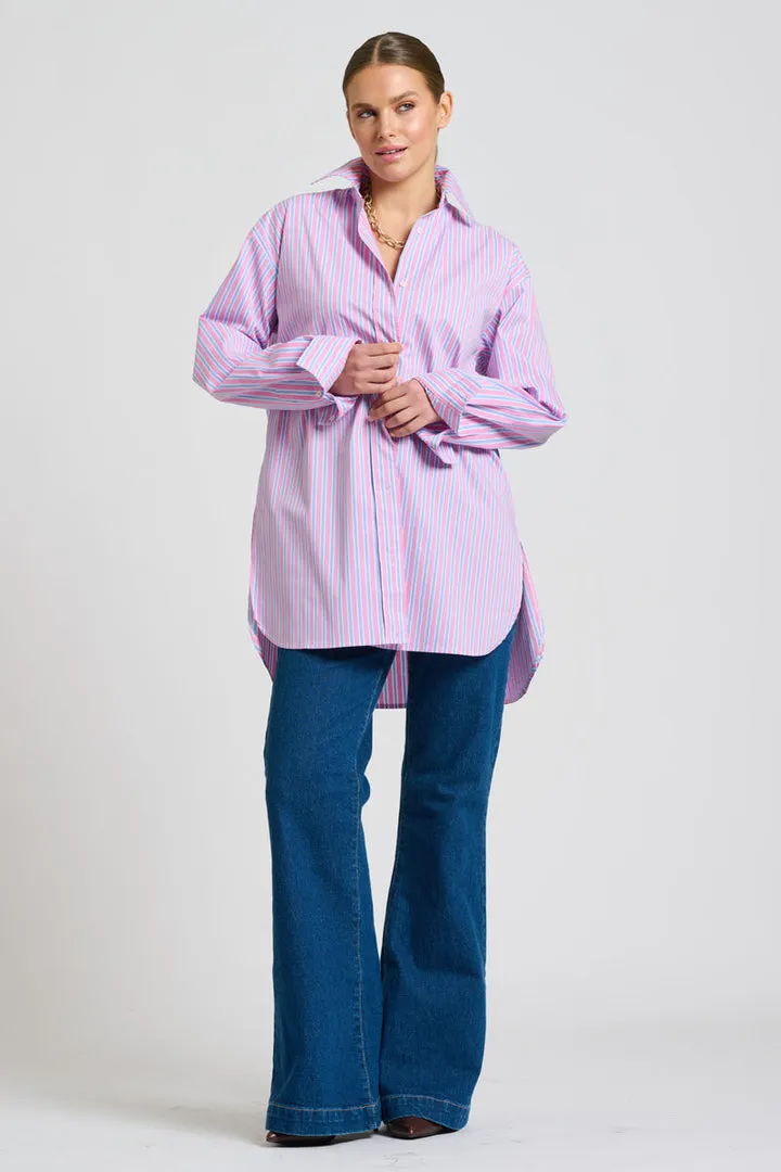 Shirty Boyfriend Shirt - Pink & Blue Stripe