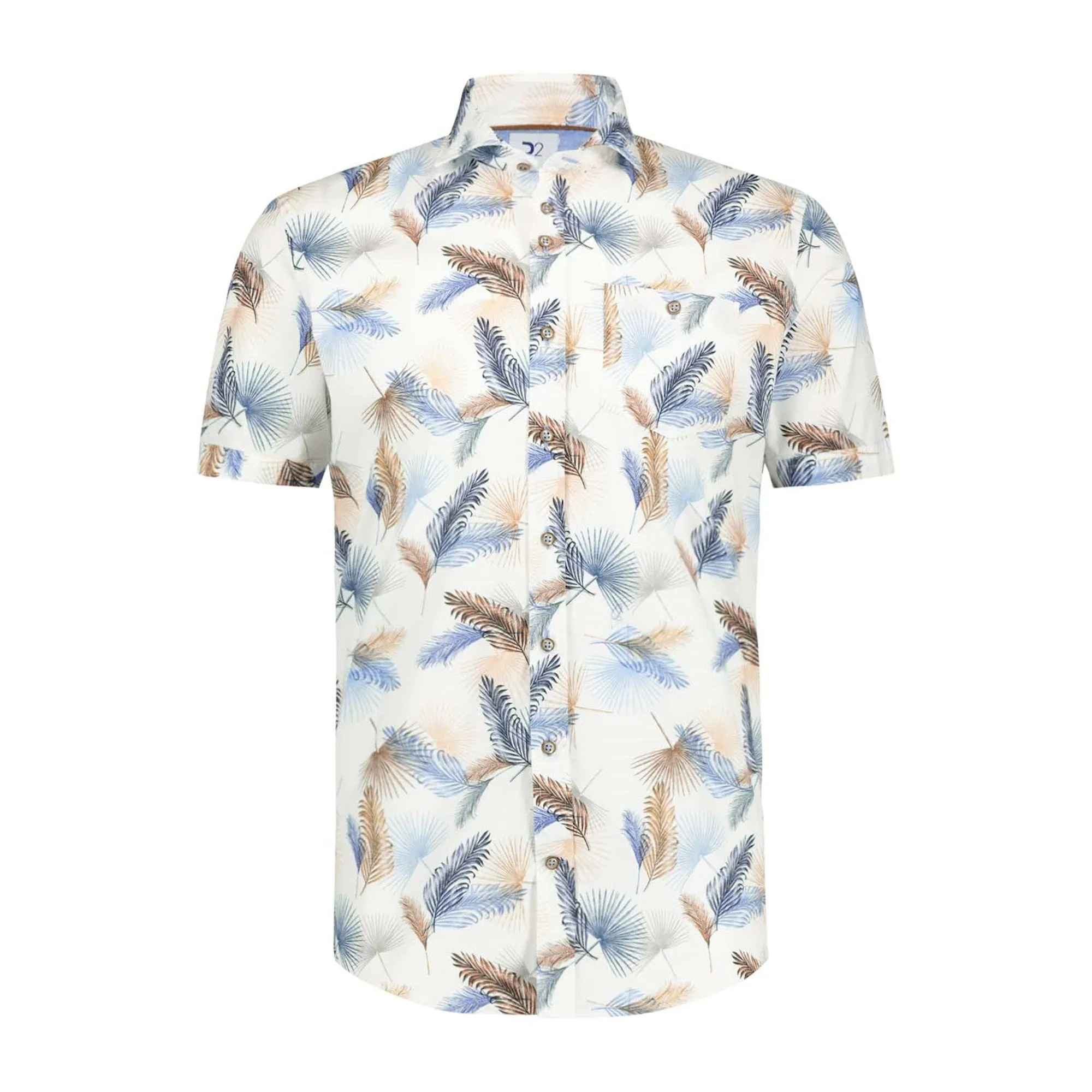 Short sleeves multicolour feather print shirt